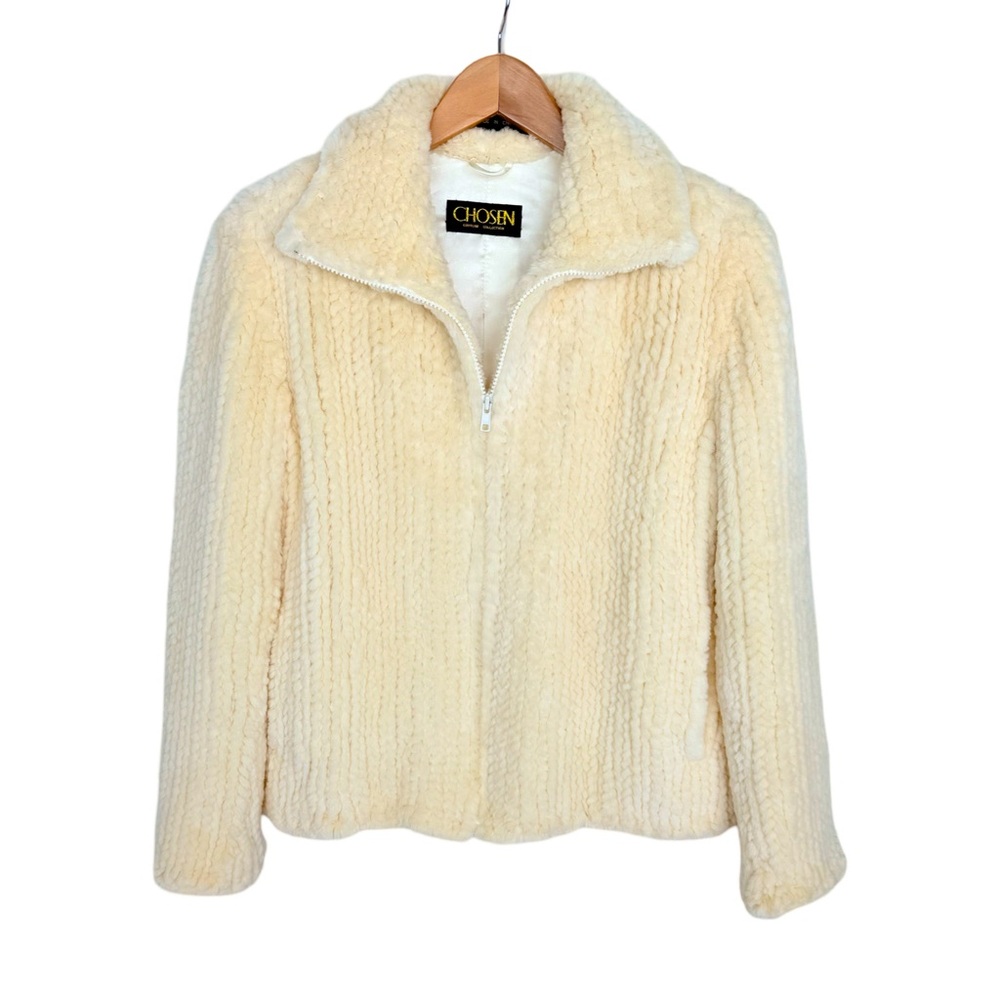 Chosen Couture Fur Zip Up Jacket Buttery Cream Coat Quiet Luxury Old Money XS